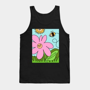 Cute flower and Bee Funny Landscape Cartoon Tank Top